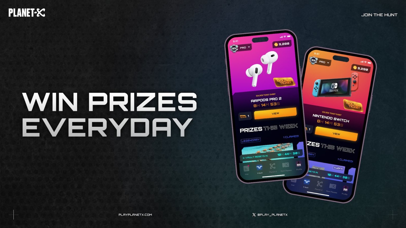 Earlier Planet-X daily-prize promotion with mobile prize screens