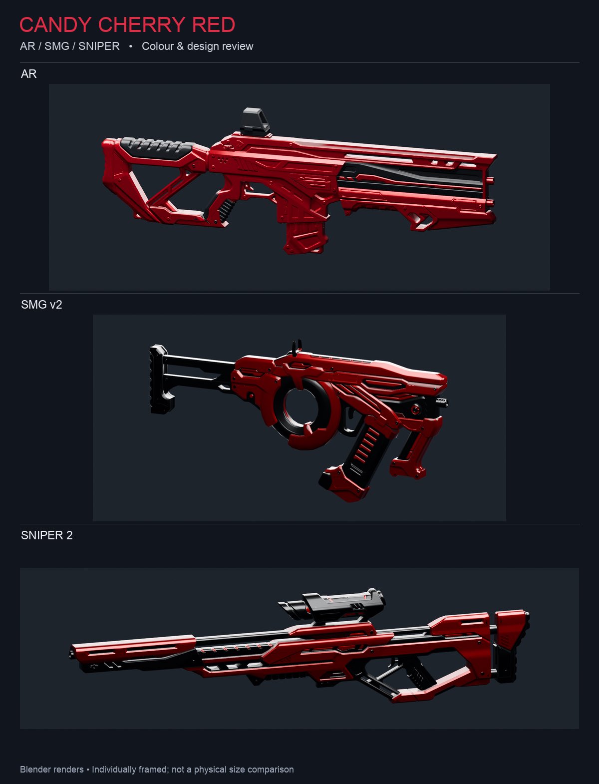 Candy Cherry Red weapon design sheet with red and black renders