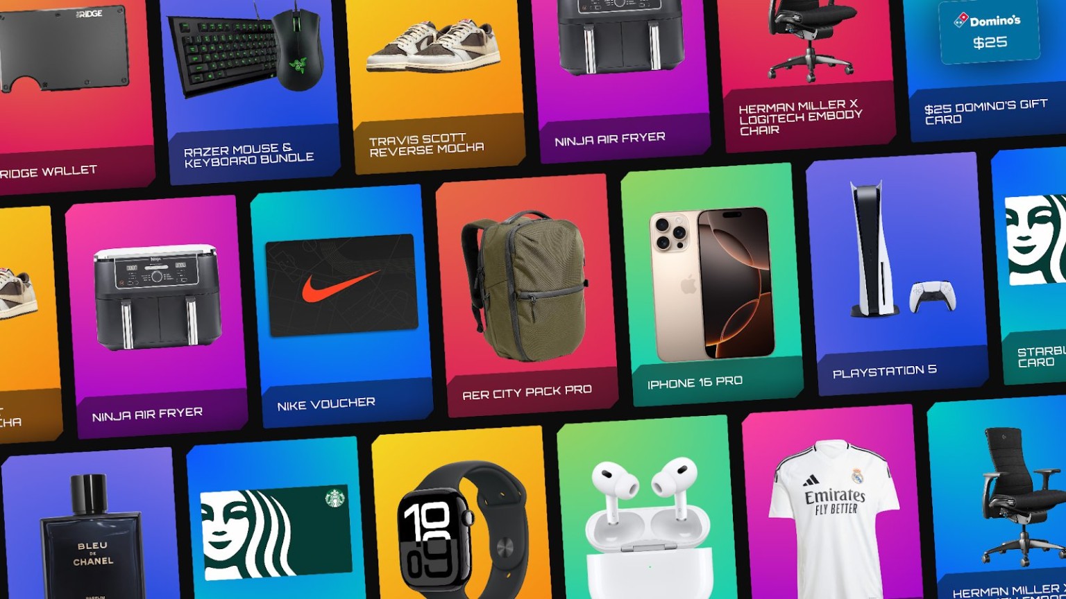 promotional collage of electronics, clothing, gift cards and other products